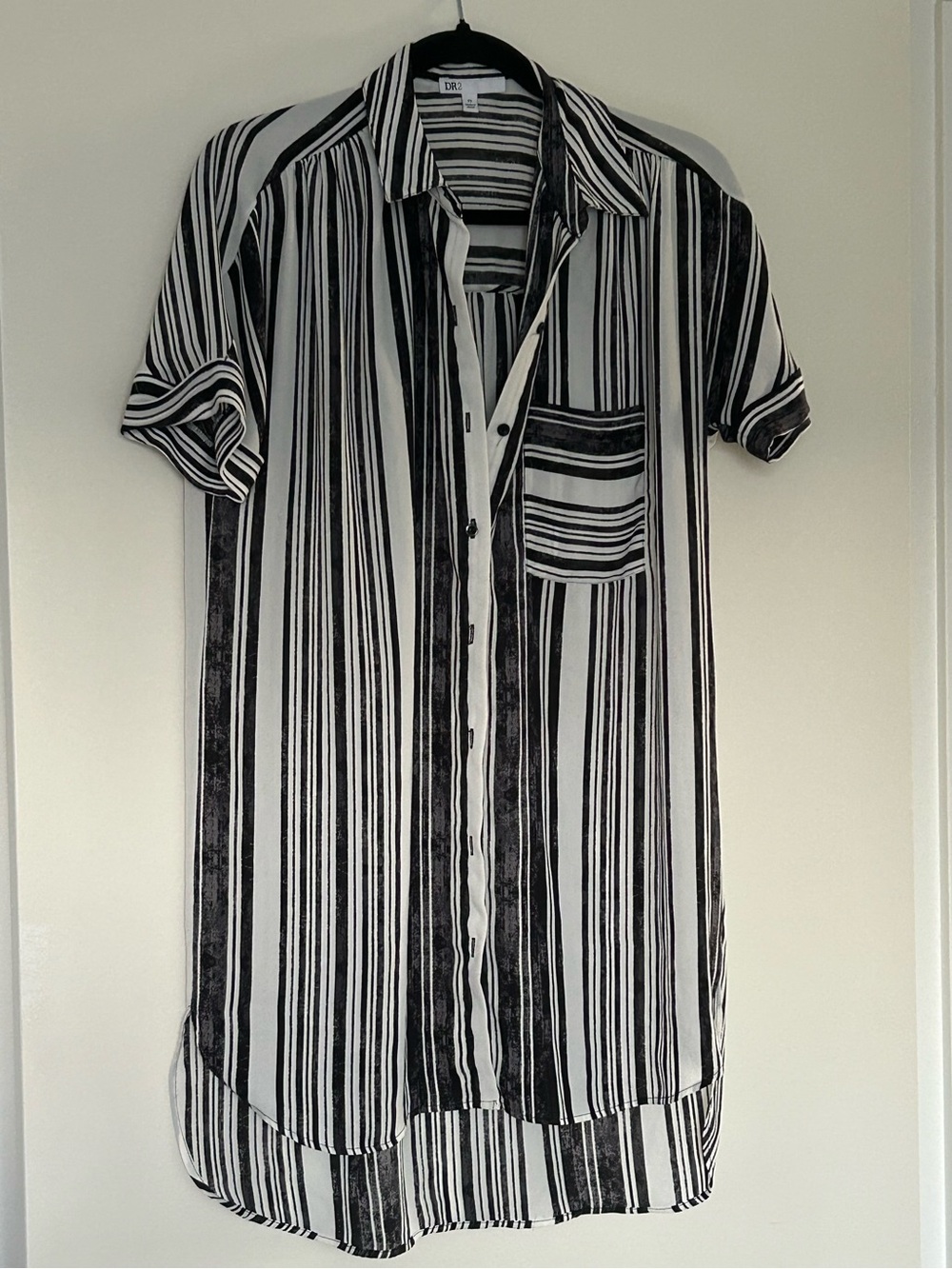 DR2 Navy & White Vertical Stripe Shirt Dress with Pocket